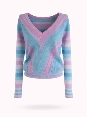 NWOT Tularosa Kinsley Pastel Striped V-Neck Summer Sweater - Blue & Pink Sz XS
